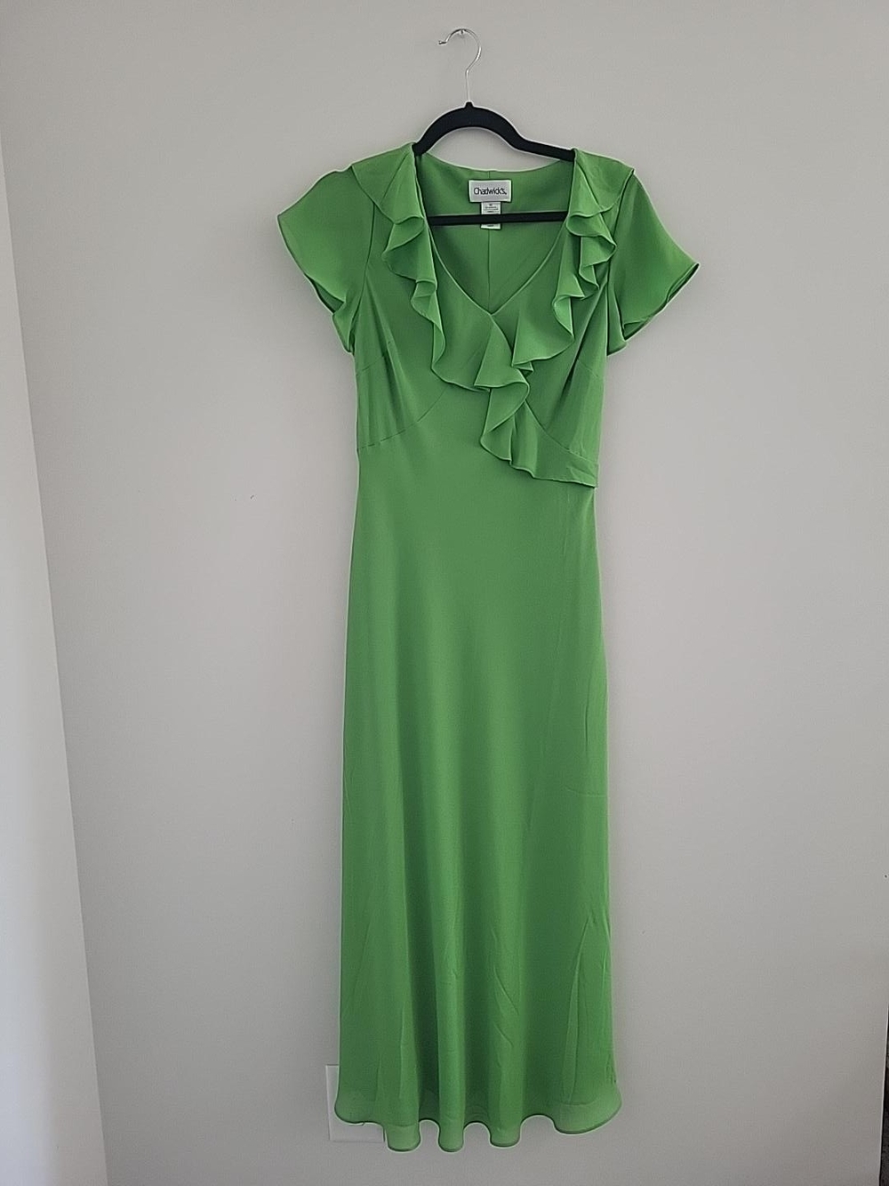 Chadwicks Lime Green Ruffle V-Neck Maxi Dress